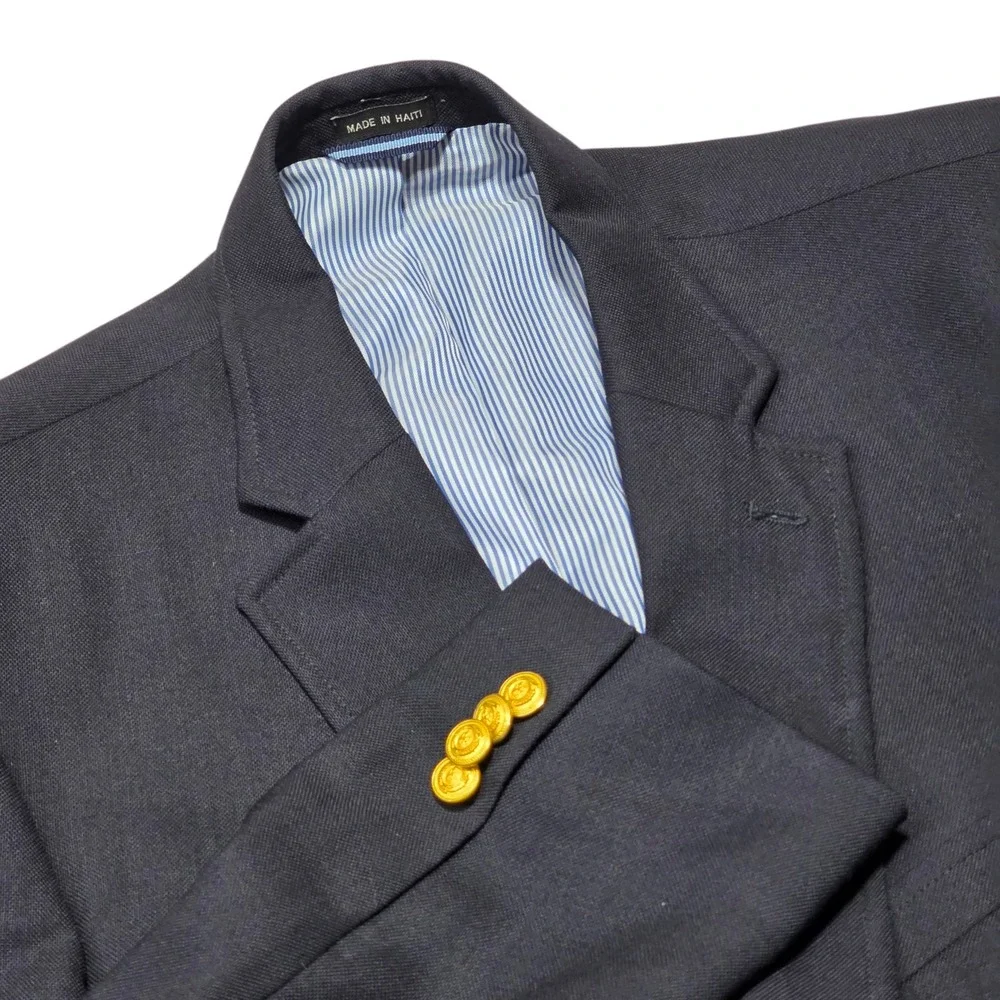 Tommy Hilfiger‎ Mens Navy Blue Worsted Wool Two Button Blazer 44L Sport Coat